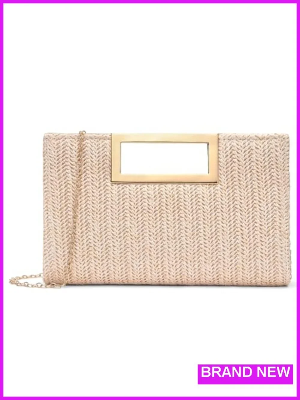Straw Woven Clutch Handbag with Detachable Chain - Summer Beach Boho Bag